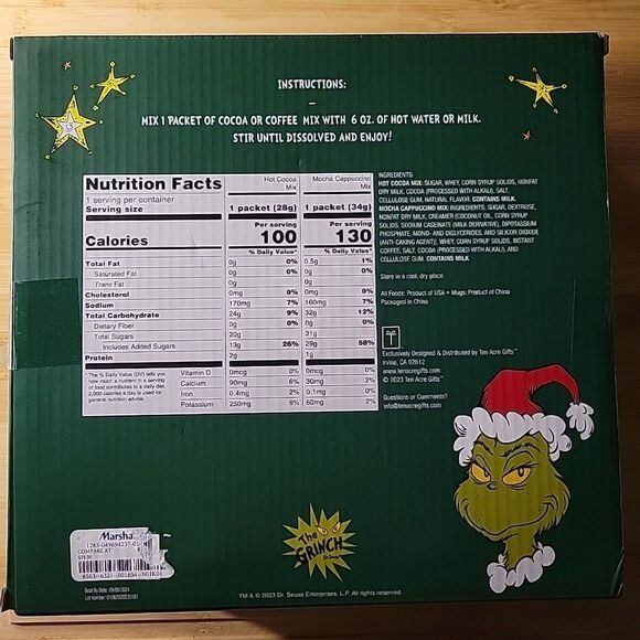 Ten Acre Gifts Grinch Coffee & Cocoa Mugs for Two - NEW in BOX Holiday Classic - Picture 2 of 6